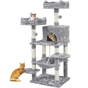58-in Cat Tree & Condo Scratching Post Tower, Gray